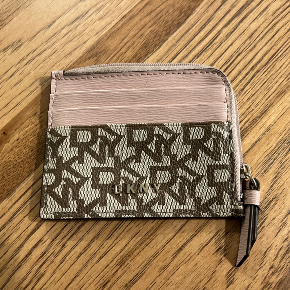 DKNY Beige and Brown Card Holder